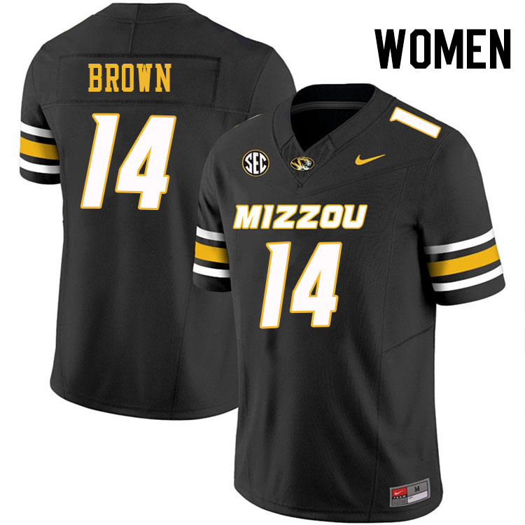 Women #14 Brett Brown Missouri Tigers College Football Jerseys Stitched-Black